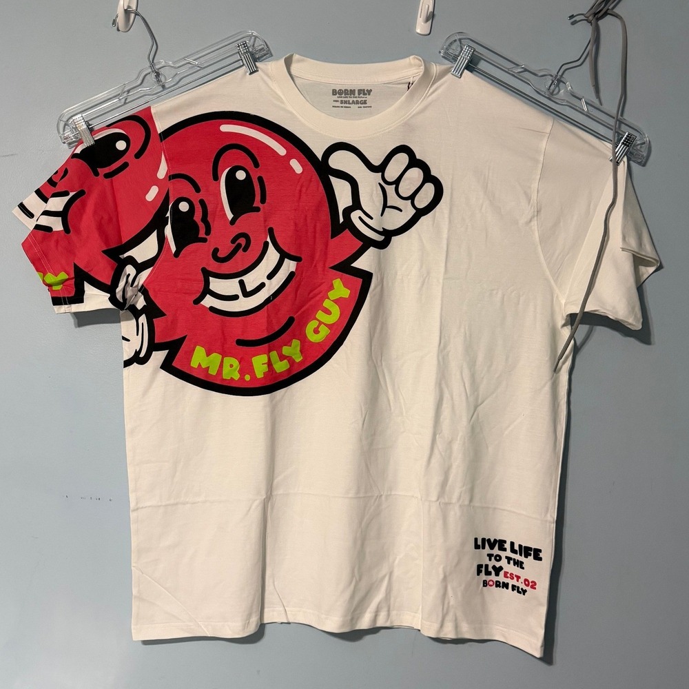 Born Fly Mr Fly Guy Men's 5XL Graphic T-Shirt White Short Sleeve 2536